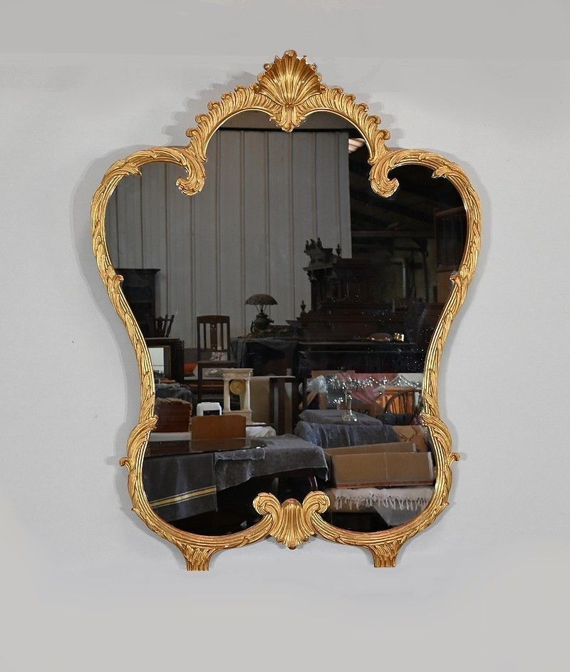 Important Mirror In Golden Wood, Louis XV Style, Mid 20th Century