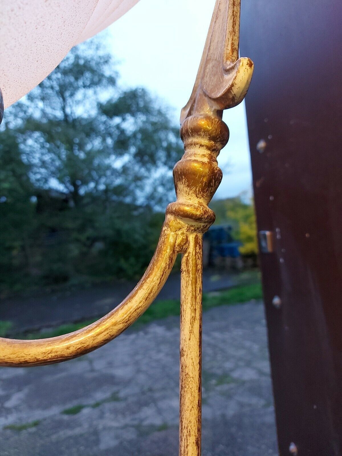 Very Decorative White Brush Effect On Brass Tall Standard Lamp With Frosted Shad photo Lighting