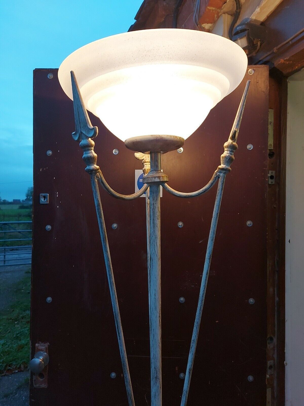 Very Decorative White Brush Effect On Brass Tall Standard Lamp With Frosted Shad photo buy