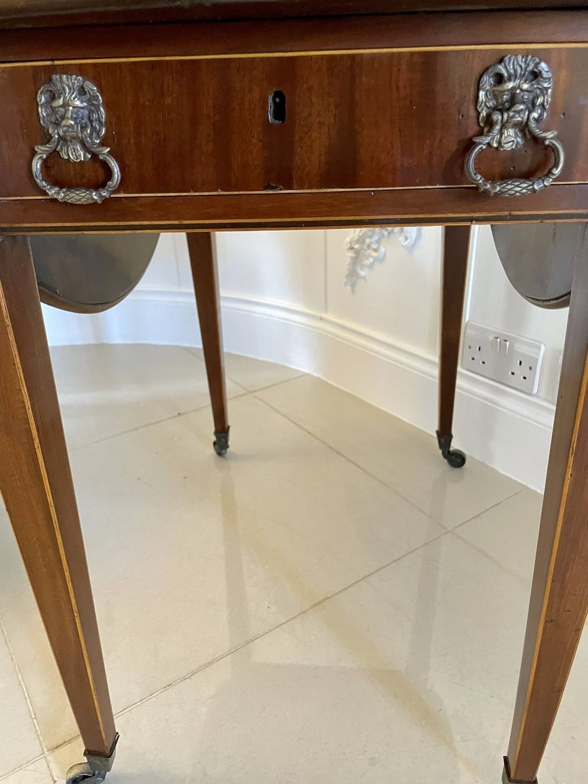 Furniture Fine Quality Antique Sheraton Period Inlaid Mahogany Pembroke Table photo