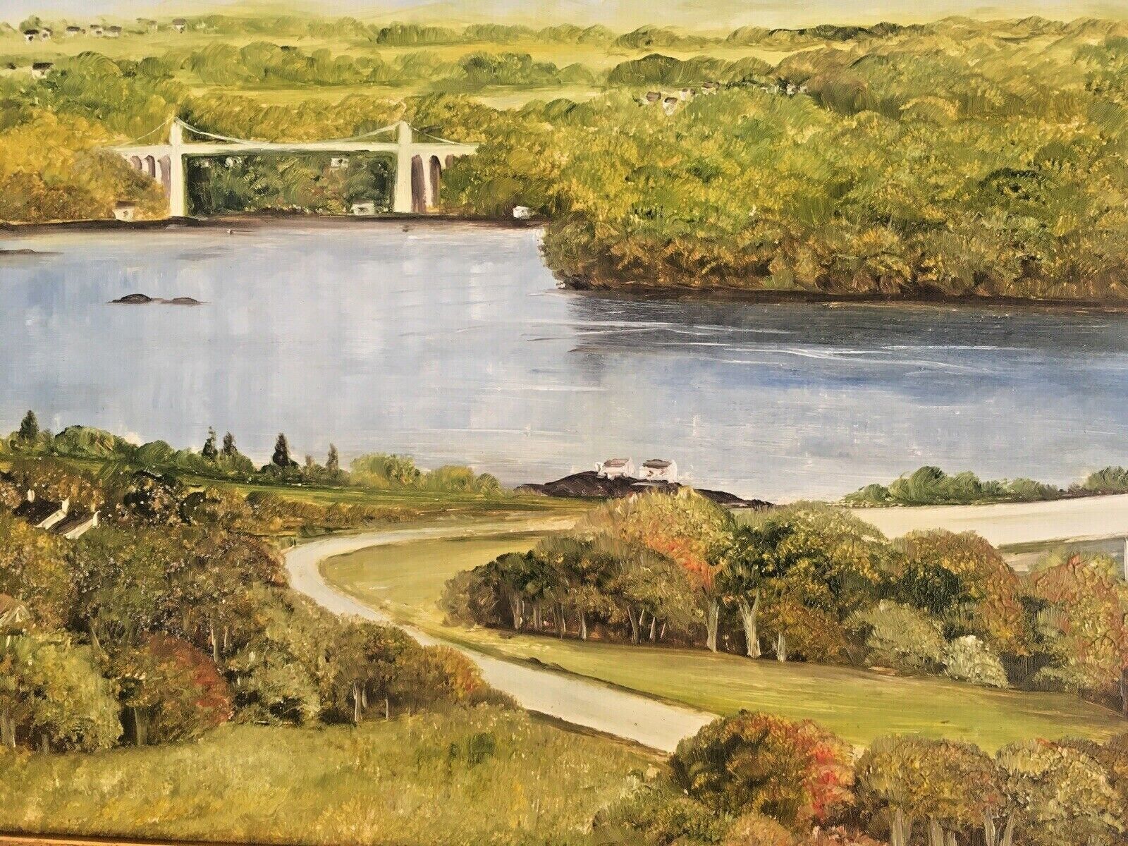 Large Original Margaret Hall Framed Oil Painting Menai Britannia Bridge Anglesey photo 220.0