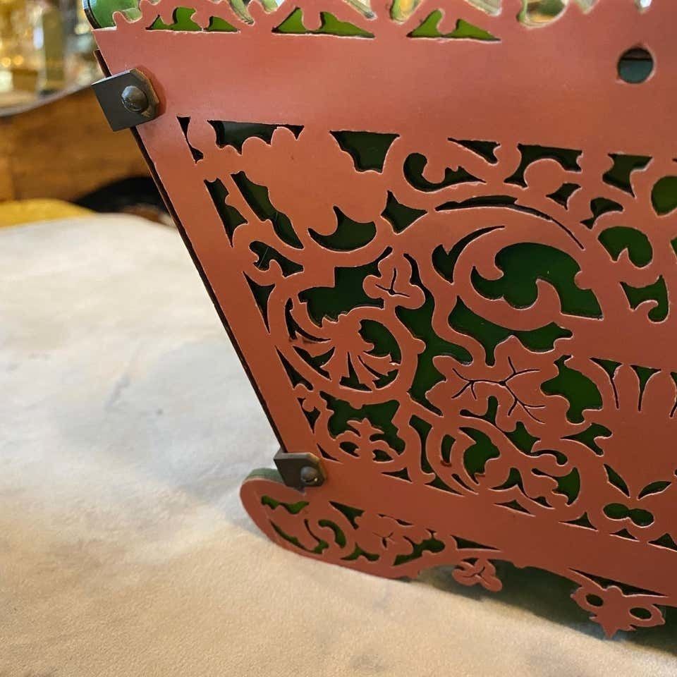 1960s Green And Pink Plexiglass And Brass Italian Basket photo vinterior