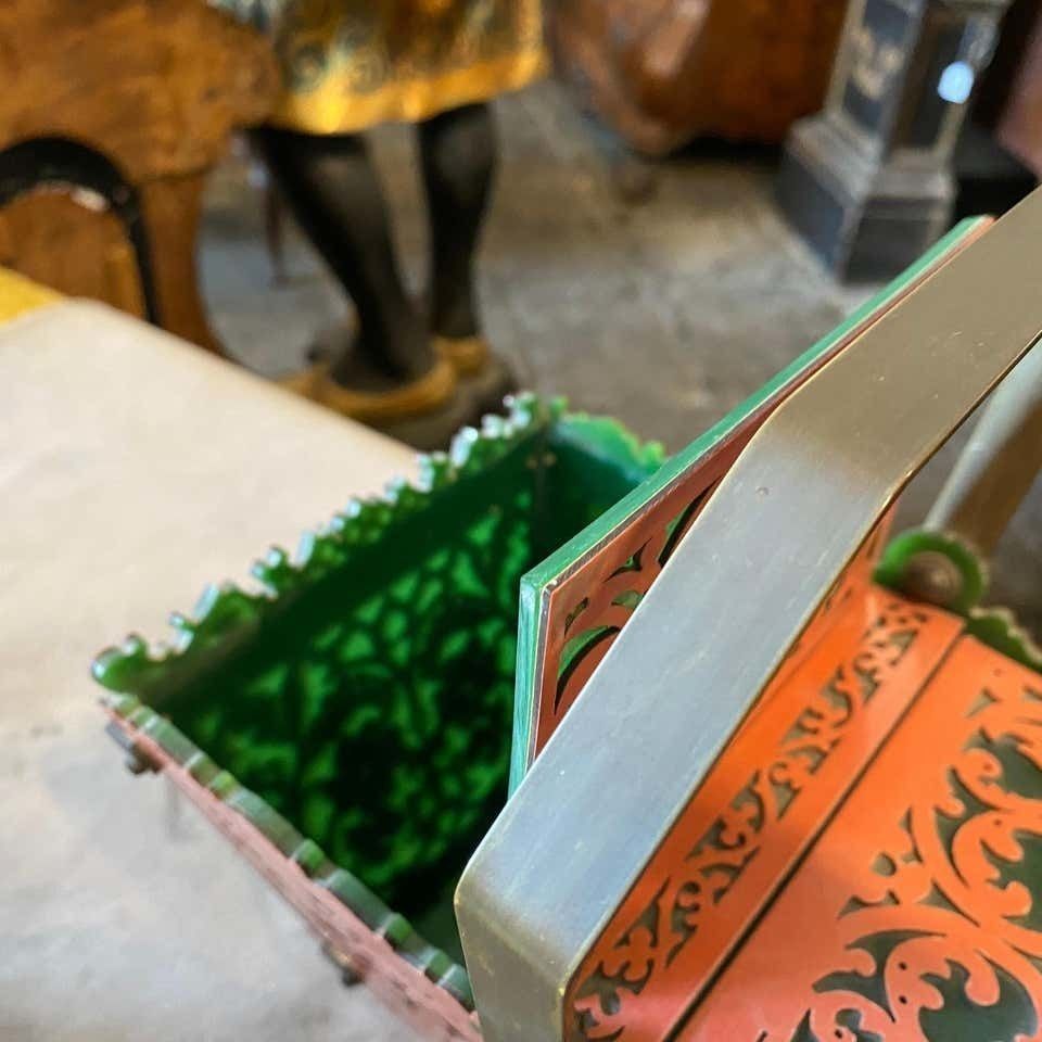 photo for sale 1960s Green And Pink Plexiglass And Brass Italian Basket