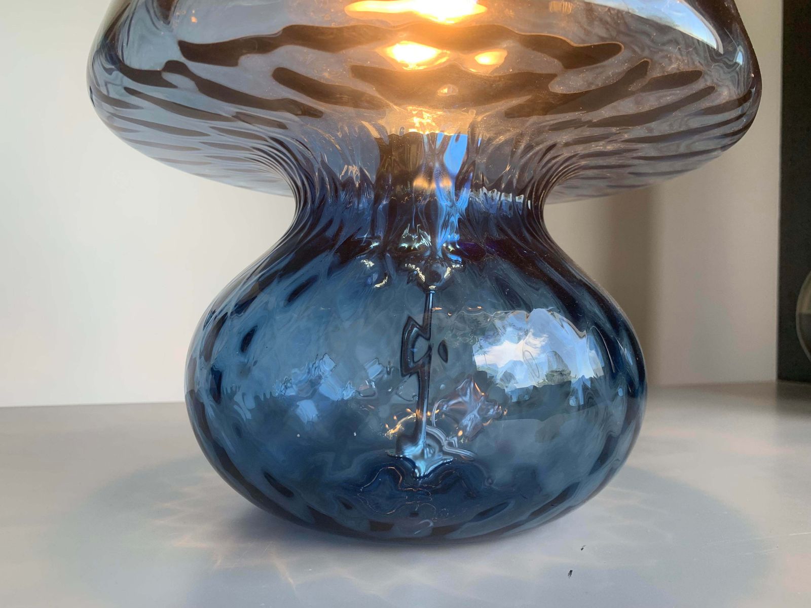 Table Lamp Murano Glass  Venetian Lamp In Blue Murano Glass With "Ballotton" Like Venini Style photo for sale