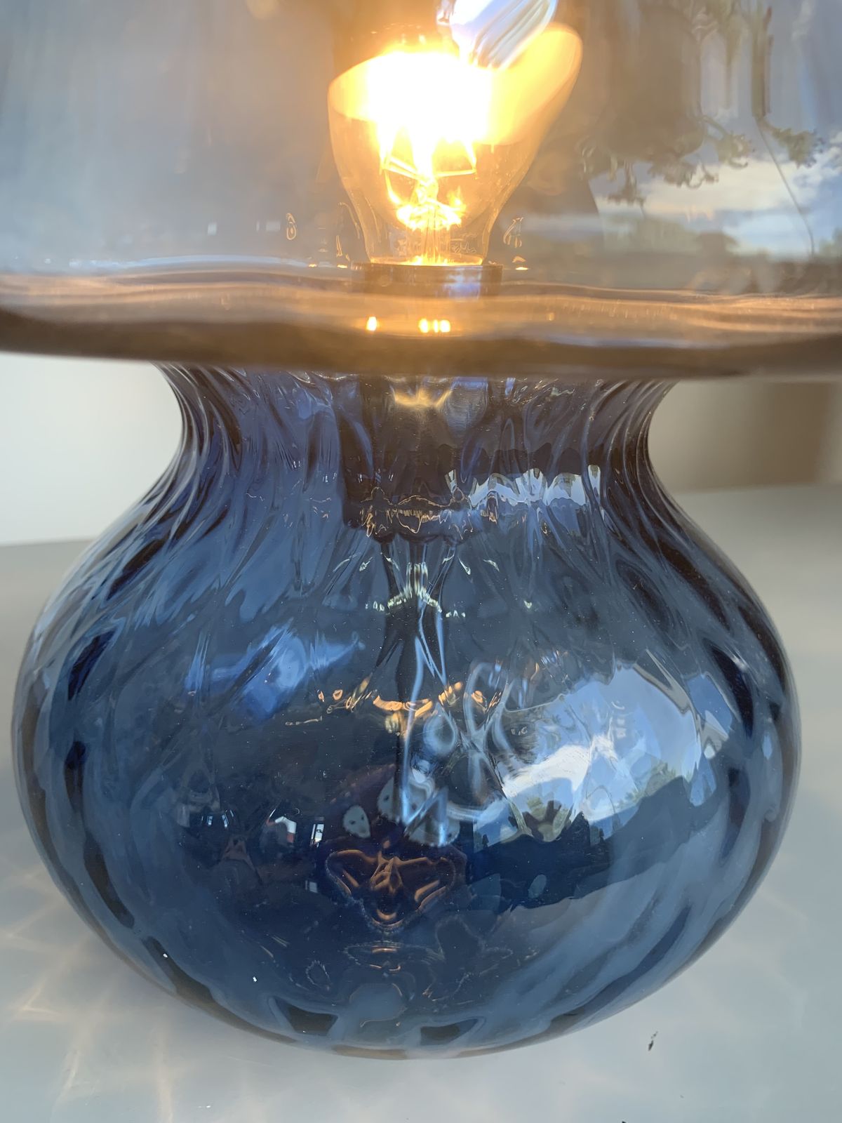 Table Lamp Murano Glass  Venetian Lamp In Blue Murano Glass With "Ballotton" Like Venini Style photo vinterior
