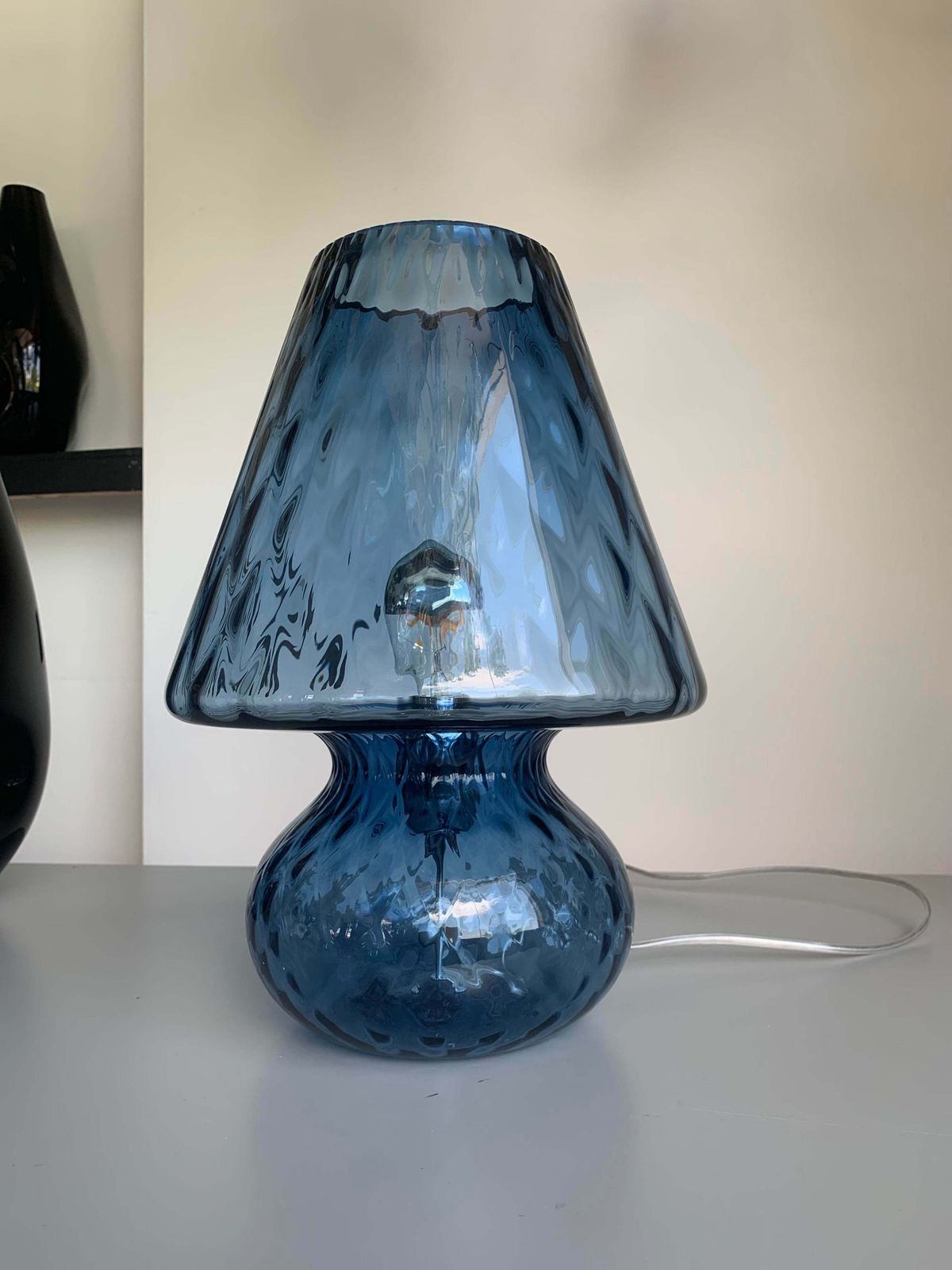 Table Lamp Murano Glass  Venetian Lamp In Blue Murano Glass With "Ballotton" Like Venini Style photo vintage