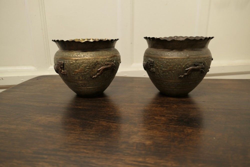A Pair Of 19th Century North African Brass And Copper Jardiniere Pots