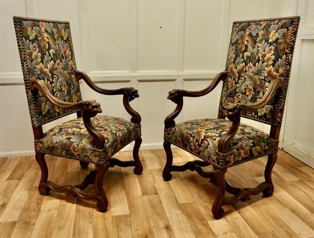 A Pair Of French Arts And Crafts Gothic Walnut Library Chairs photo vinterior
