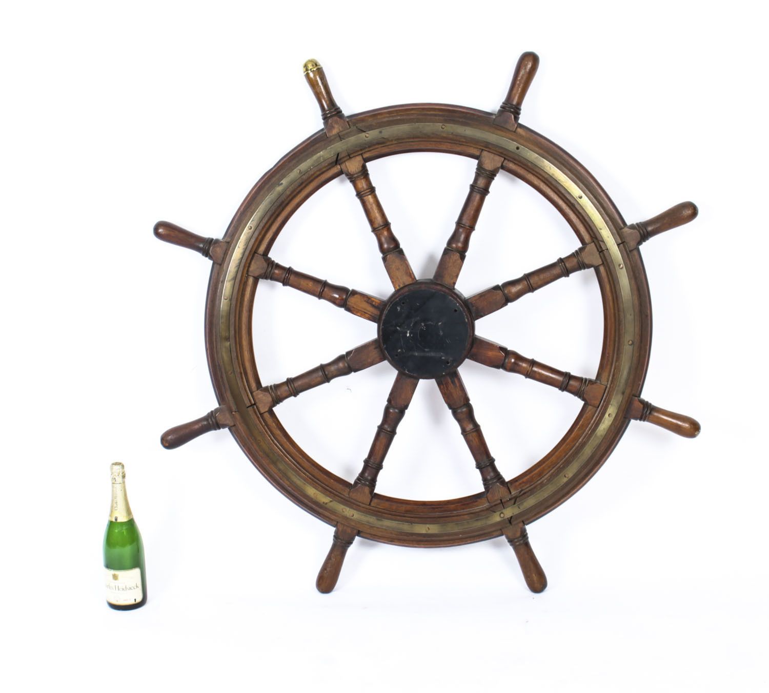 Antique 4ft Diam Teak And Brass Set 8 Spoke Ships Wheel C 1880 19th Century photo vinterior