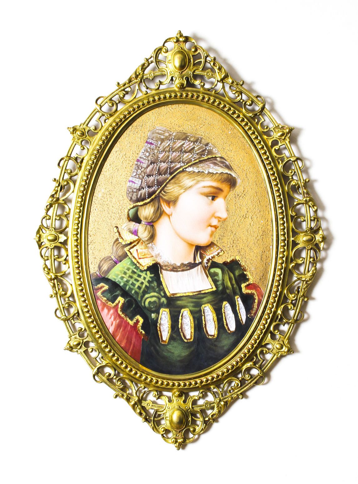 Antique Berlin Oval Porcelain Plaque Young Woman Ormolu Frame 19th C photo buy