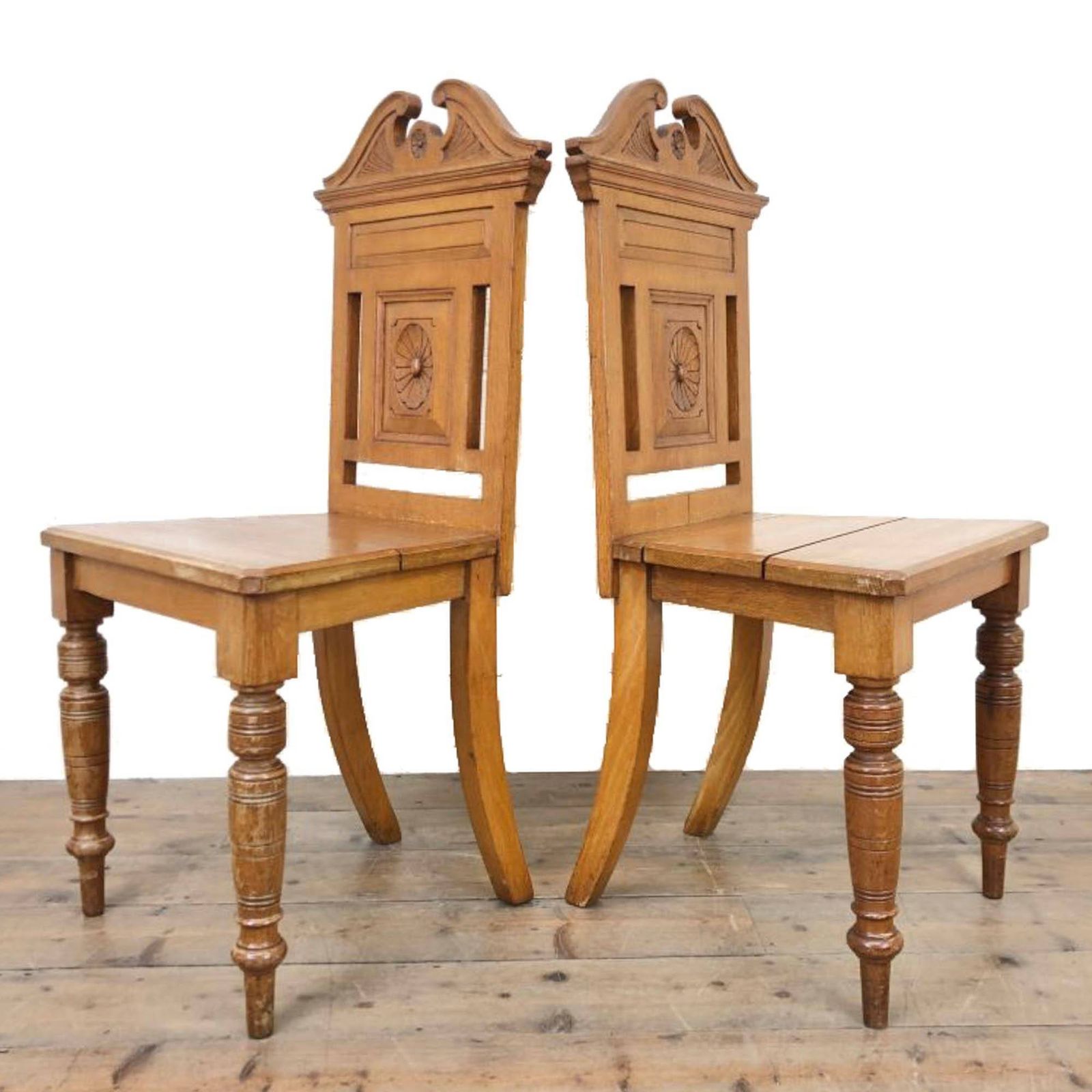 Pair Of Antique Carved Oak Hall Chairs photo for sale