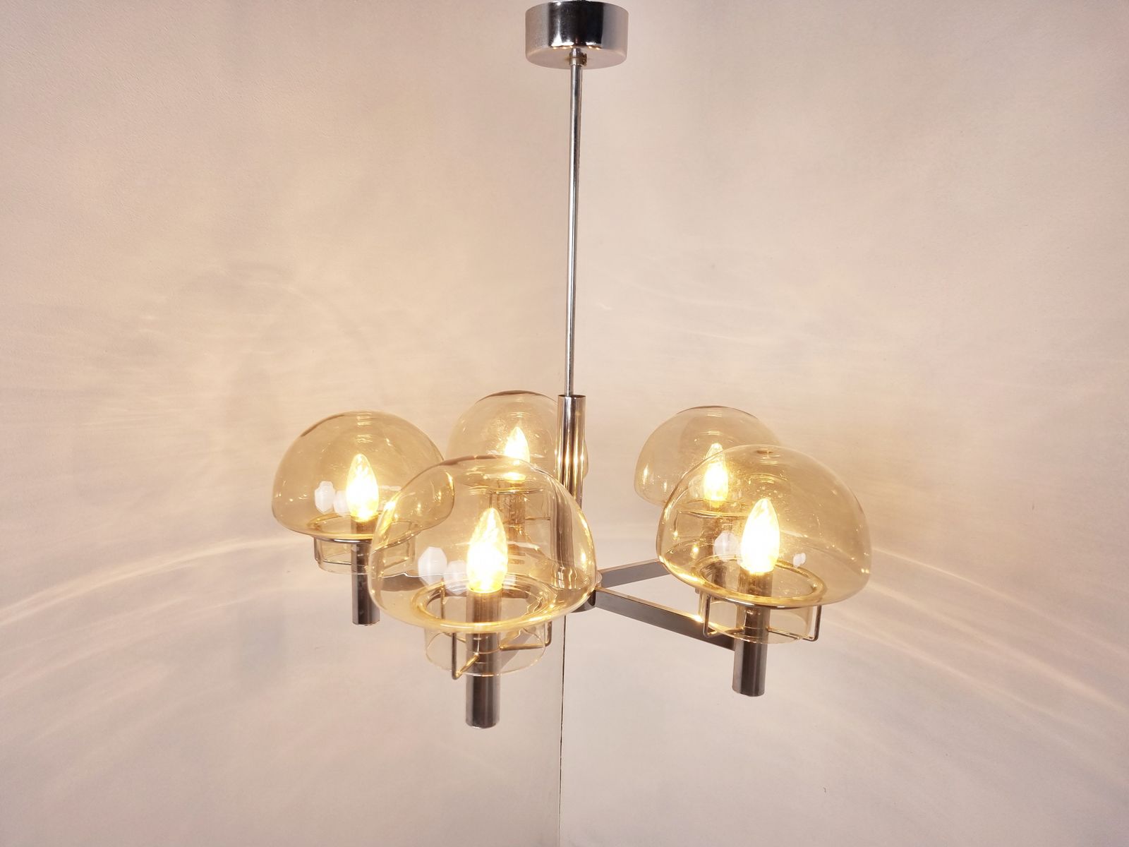 Vintage Italian Glass And Chrome Chandelier, 1970s photo buy