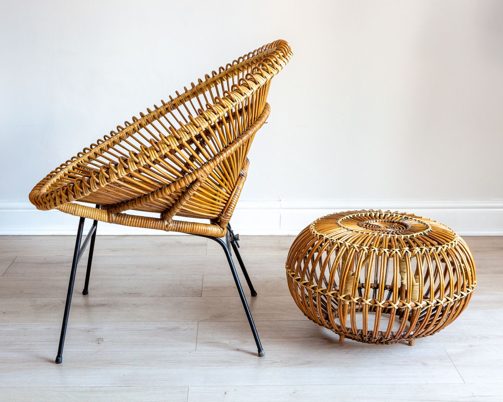 Franco Albini And Janine Abraham & Dirk Jan Rol Sunburst Chair & Lobster Pot Ottoman Footstool 1950s Mcm photo for sale