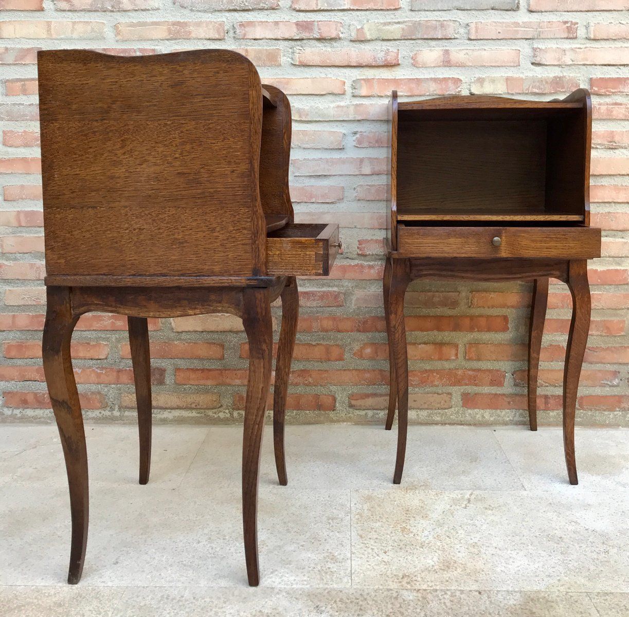 photo furniture French Louis XV Style Nightstands In Walnut With Drawer And Open Self, 1960s, Set Of 2