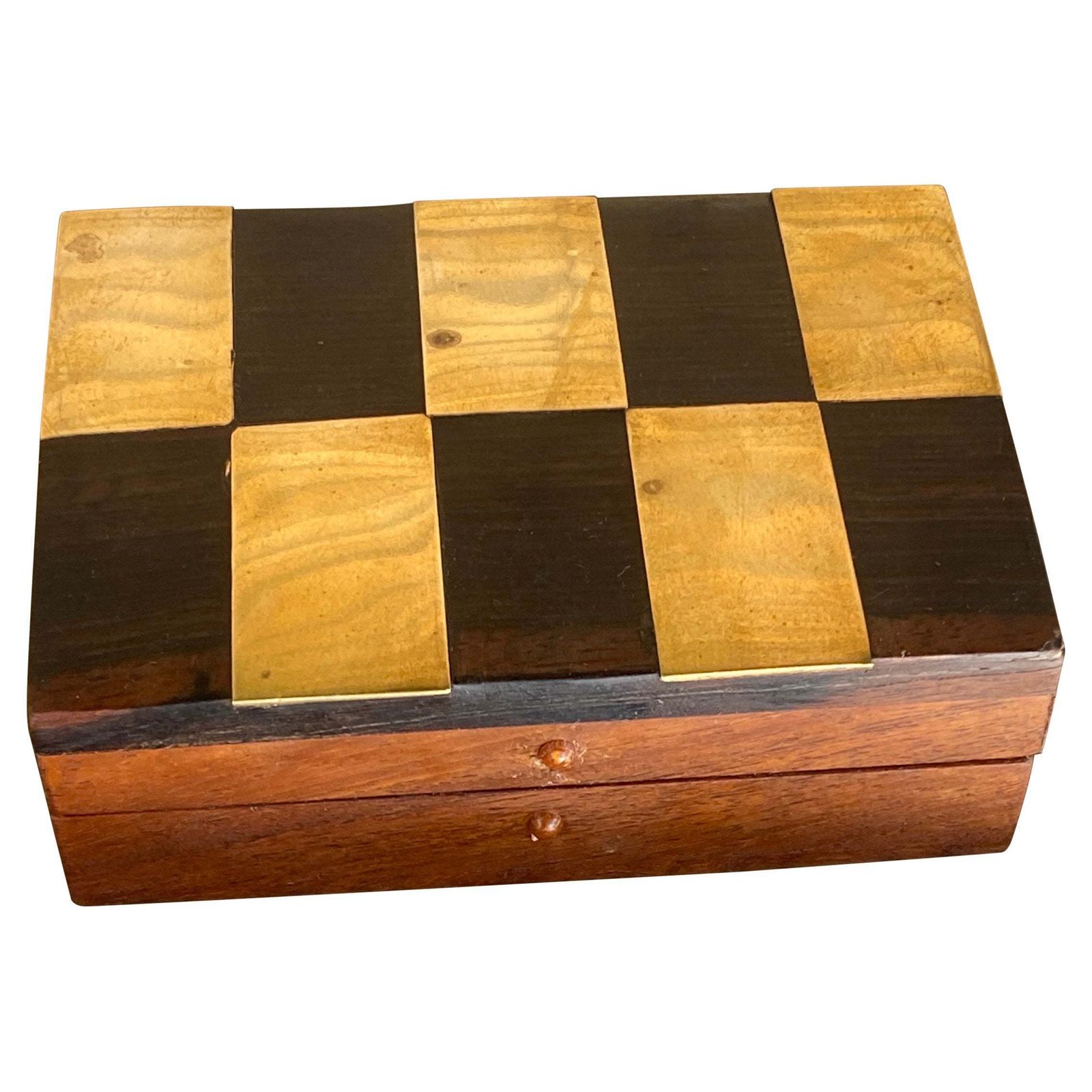 Decorative And Jewelry Box In Wood With Brass Geometrical Inlays France 1970