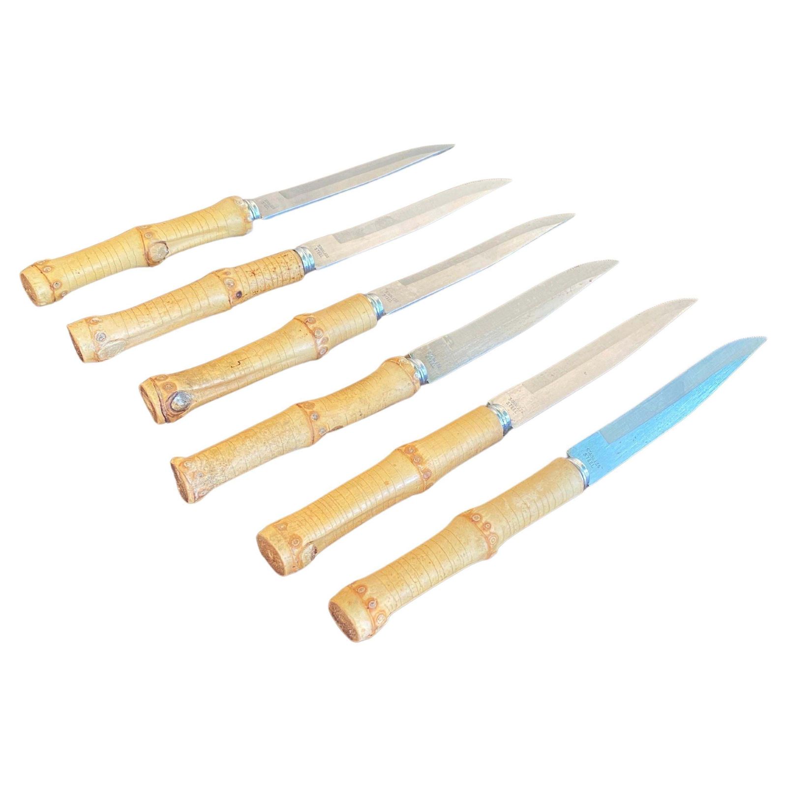 Bamboo Cheese Knifes, Small, Set Of 6, Brown Color, France Circa 1960