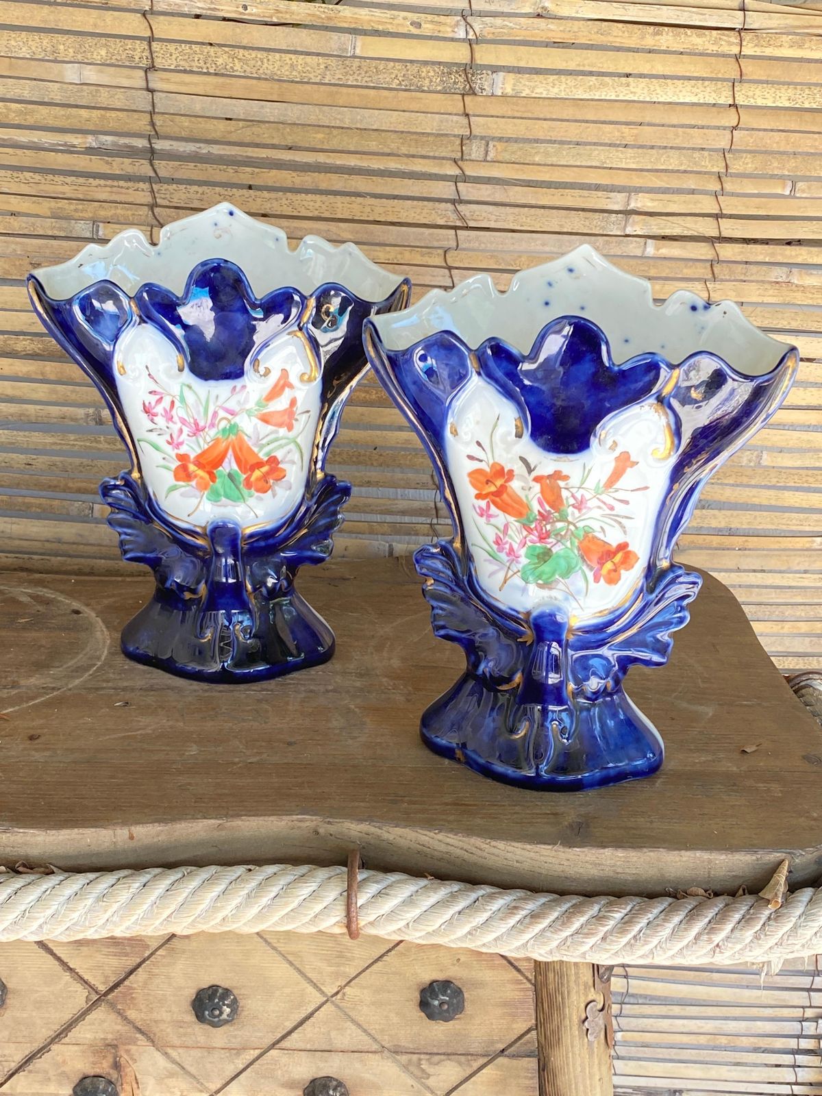 Pair Of Vase Porcelain, Valentine, Old Paris, Flowers Pattern, France 1860 photo furniture