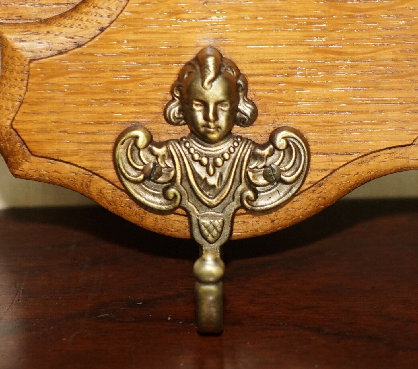 Antique Dutch Hand Carved Oak Coat Hat Scarf Wall Rack Hanger French Hooks photo vintage