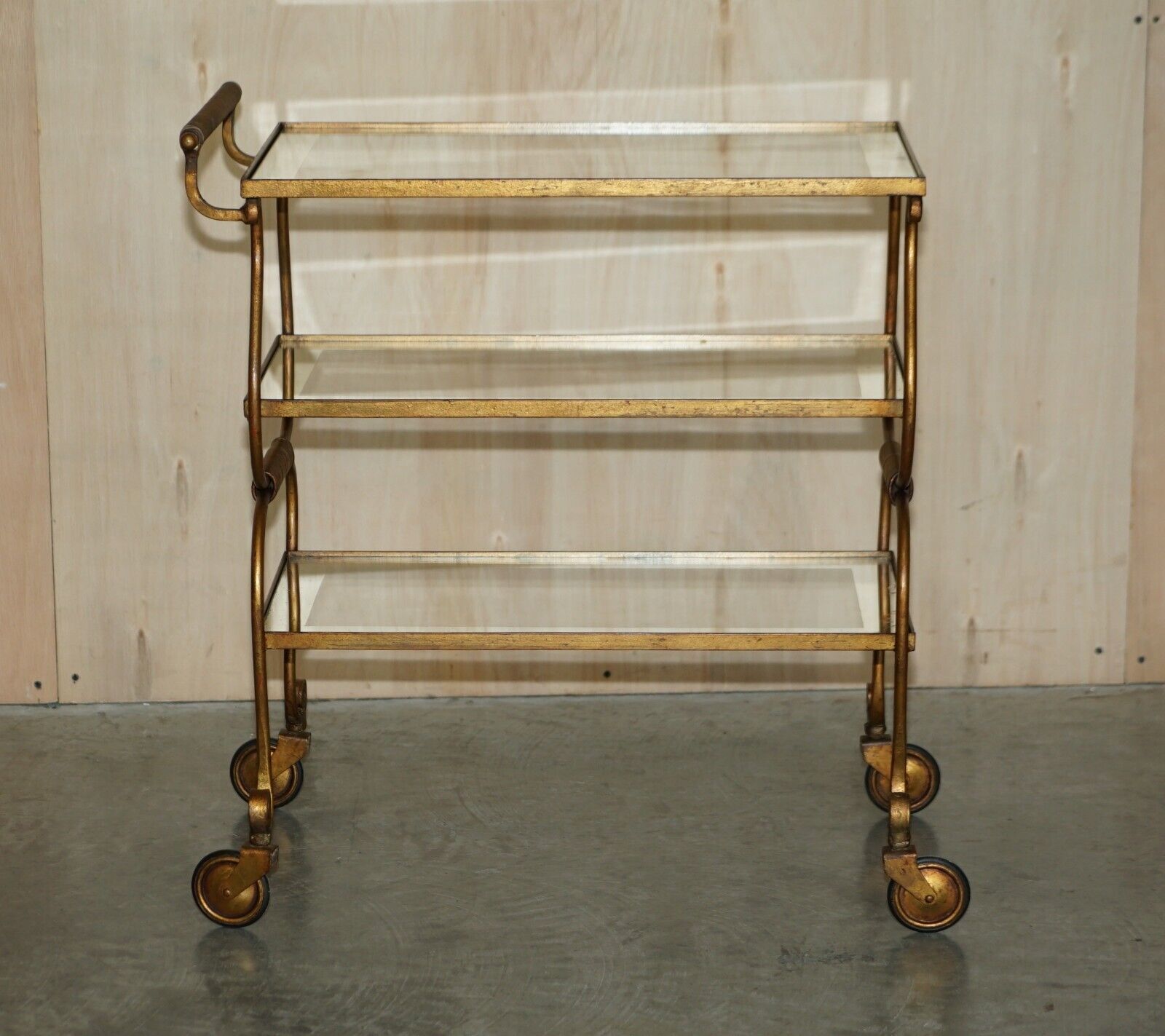 Stunning Antique Italian Circa 1950's Brass & Glass Tea Cake Serving Trolley photo furniture
