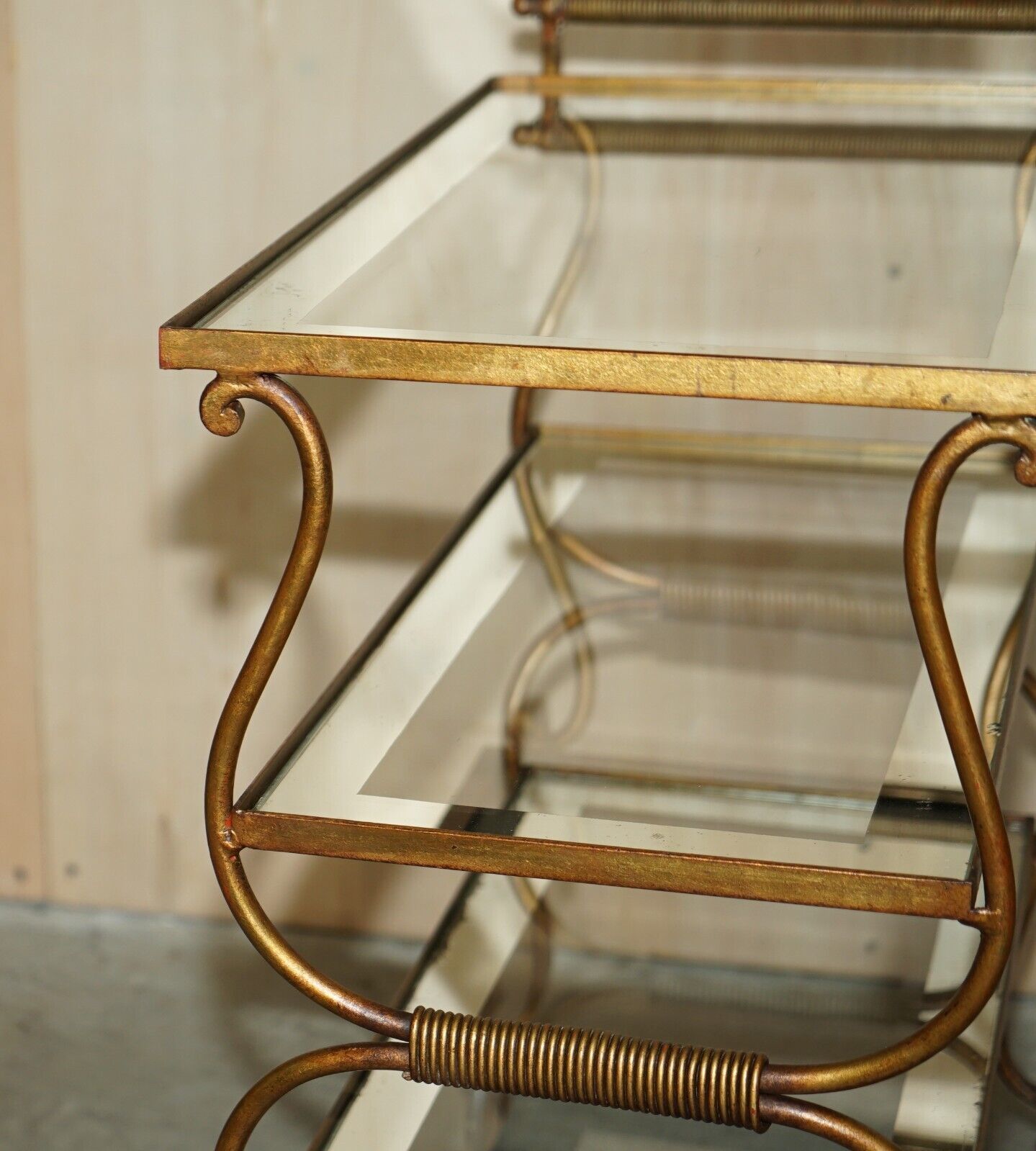 photo for sale Stunning Antique Italian Circa 1950's Brass & Glass Tea Cake Serving Trolley