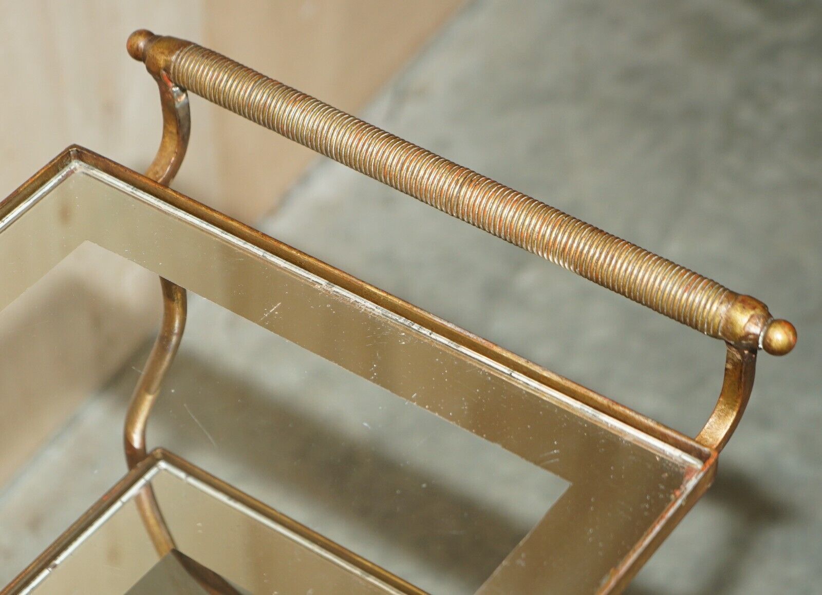 1950.0 Stunning Antique Italian Circa 1950's Brass & Glass Tea Cake Serving Trolley photo