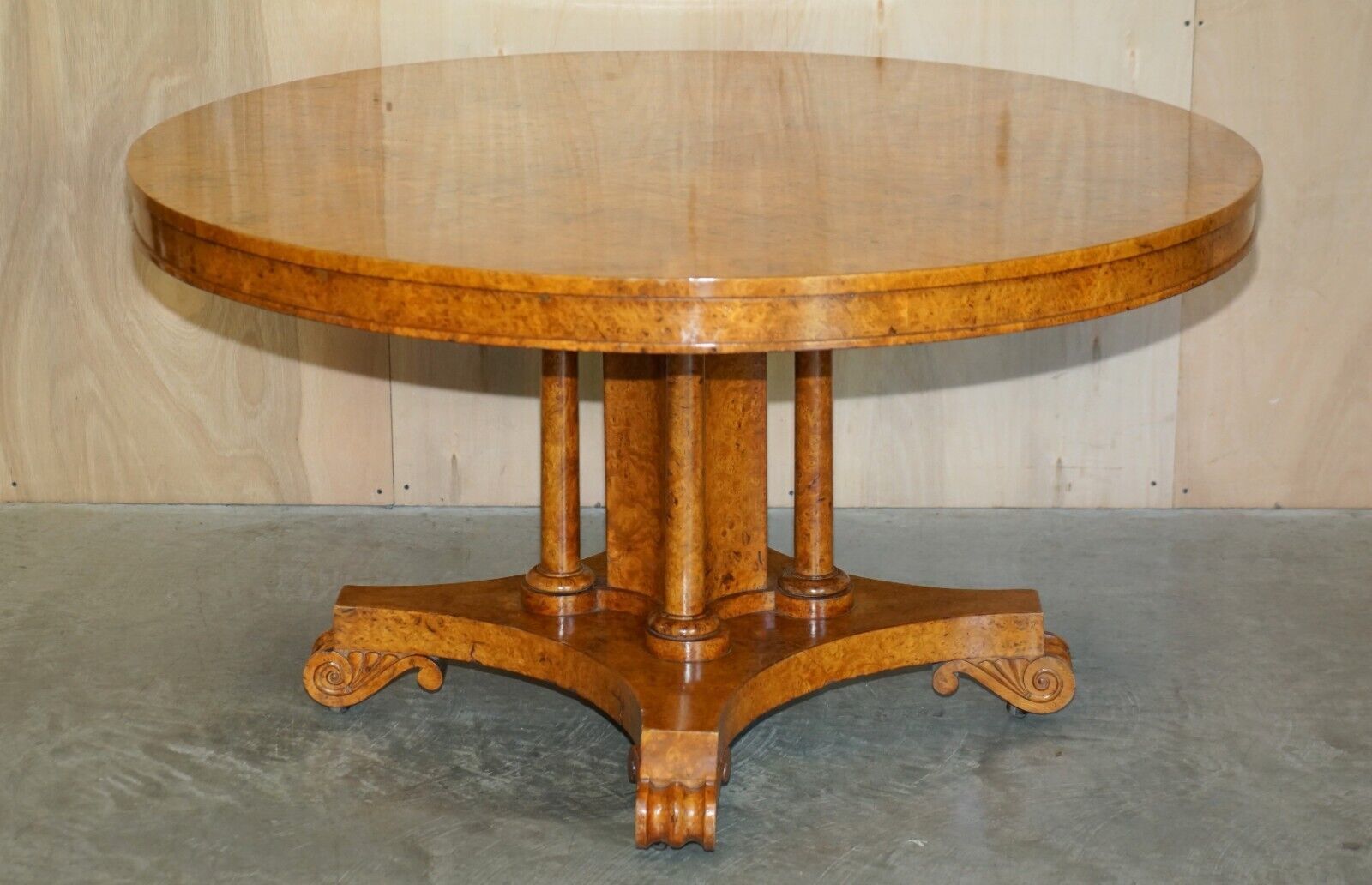 Exquisite Important Burr Walnut Tilt Top Dining Occasional Table Stunning Base photo furniture