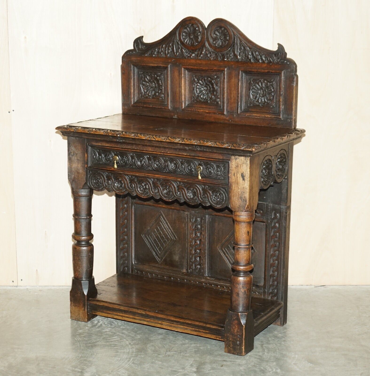 Antique 18th Century Circa 1720 Gothic Jacobean Hall Console Table Single Drawer