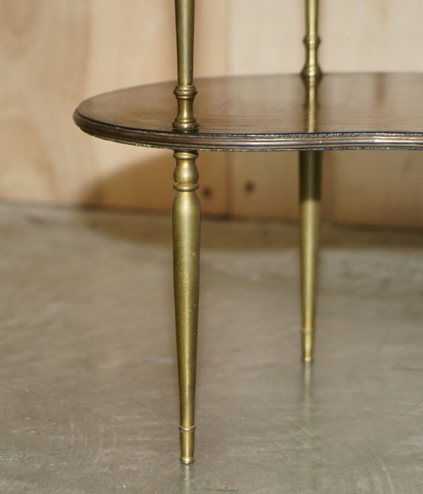 Fine Pair Of Antique Continental Three Tier Kidney Shaped Brass Etagere Tables photo vintage