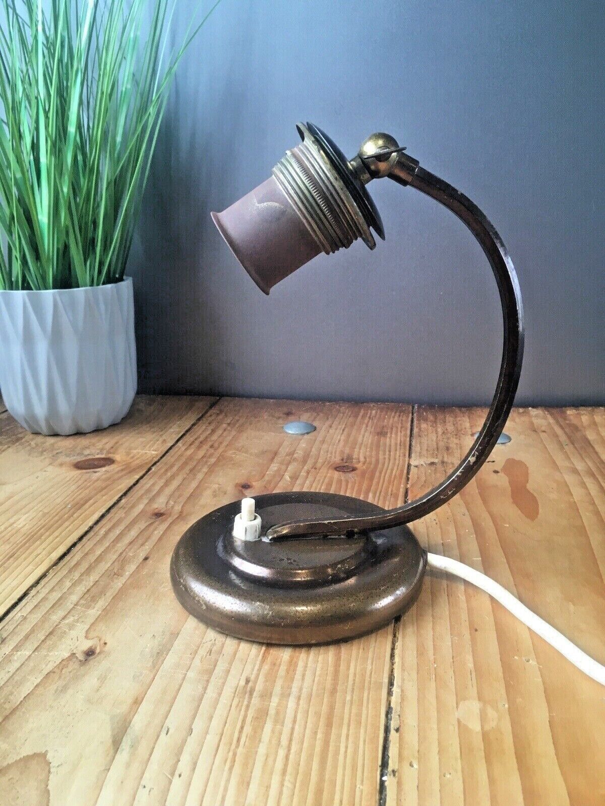 photo for sale Art Deco Articulated European Bronze Tone Push Switch Bedside Table / Desk Lamp