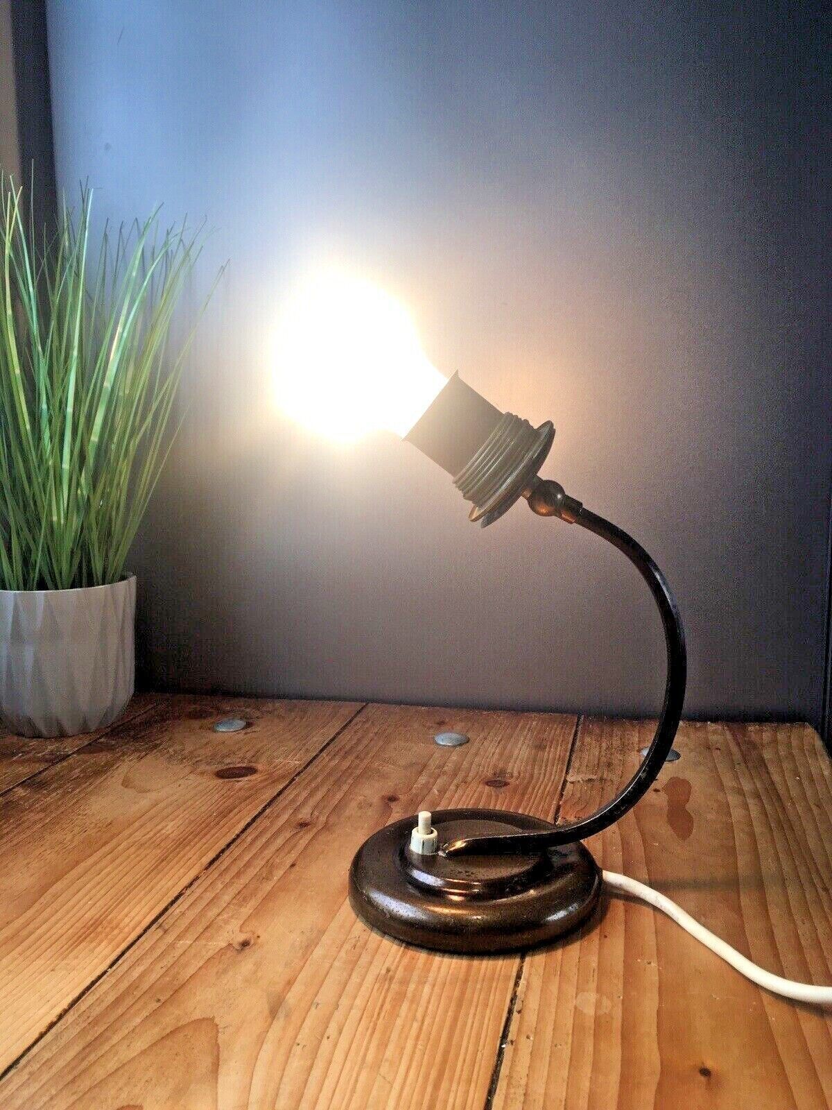 69.0 Art Deco Articulated European Bronze Tone Push Switch Bedside Table / Desk Lamp photo