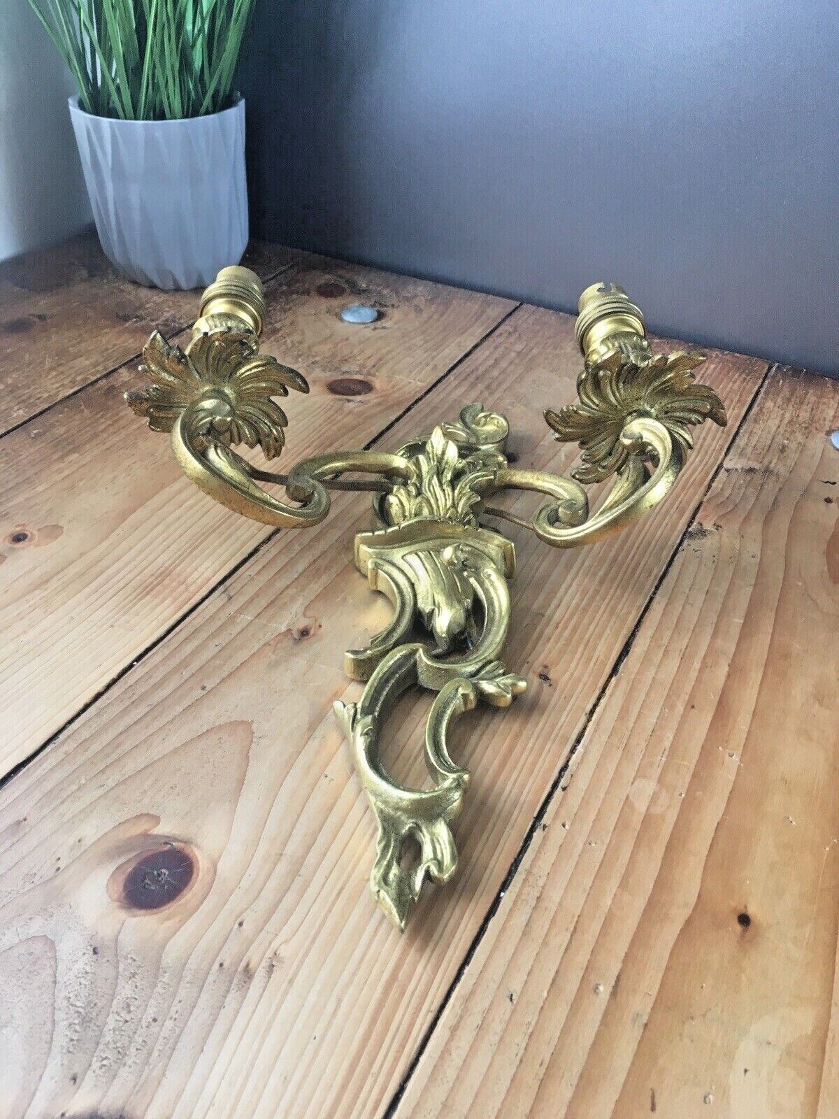 Antique French Louis XV Style Heavy Brass / Bronze Twin Wall Light Candle Sconce photo furniture