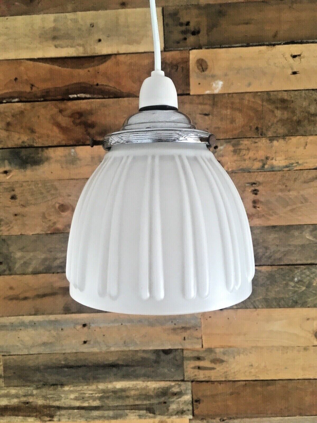 Art Deco Hailware Reeded Fluted Opaline Glass Lamp Shade & Gallery Ceiling Light photo furniture