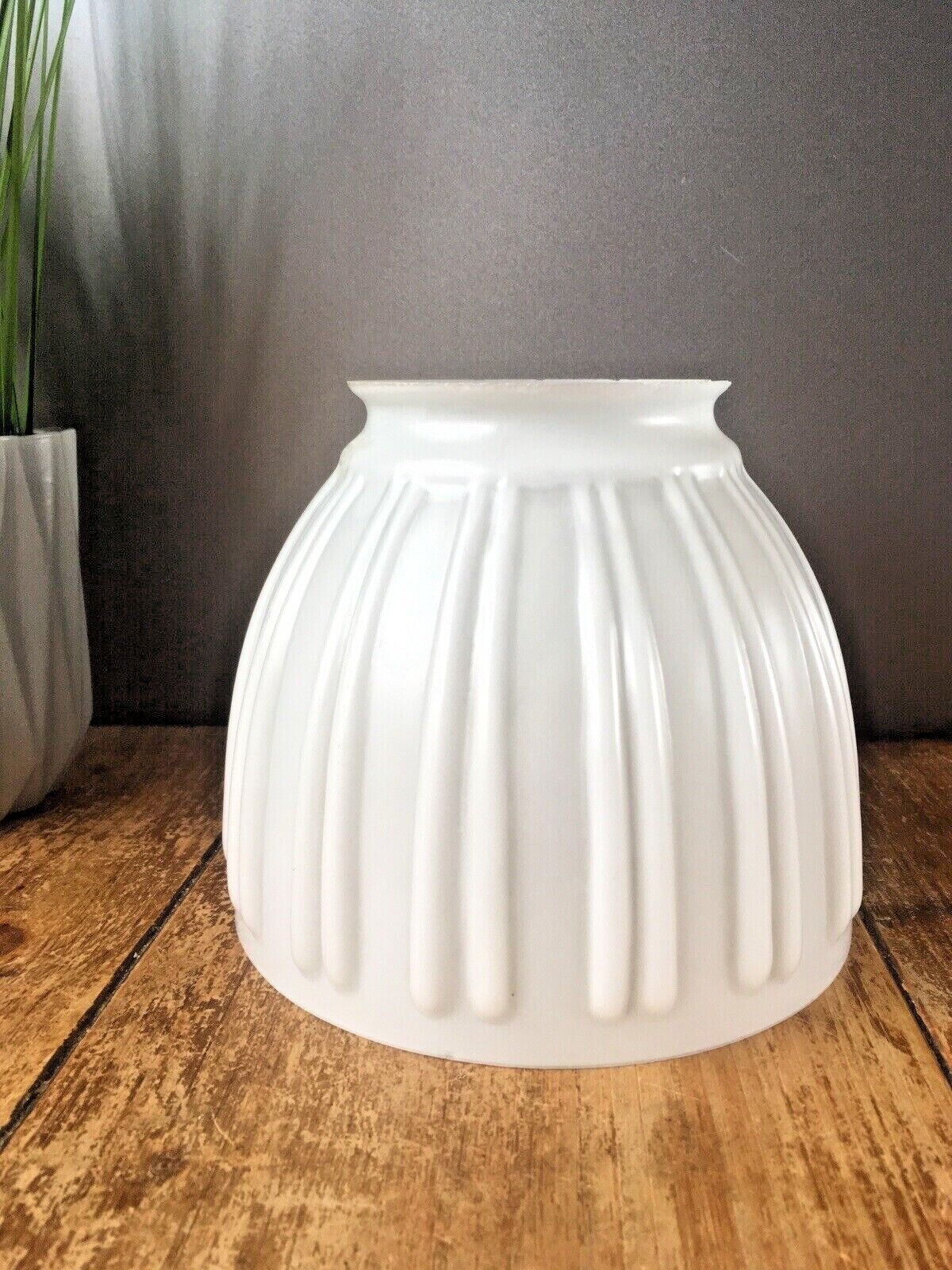 Art Deco Hailware Reeded Fluted Opaline Glass Lamp Shade & Gallery Ceiling Light photo 95.0