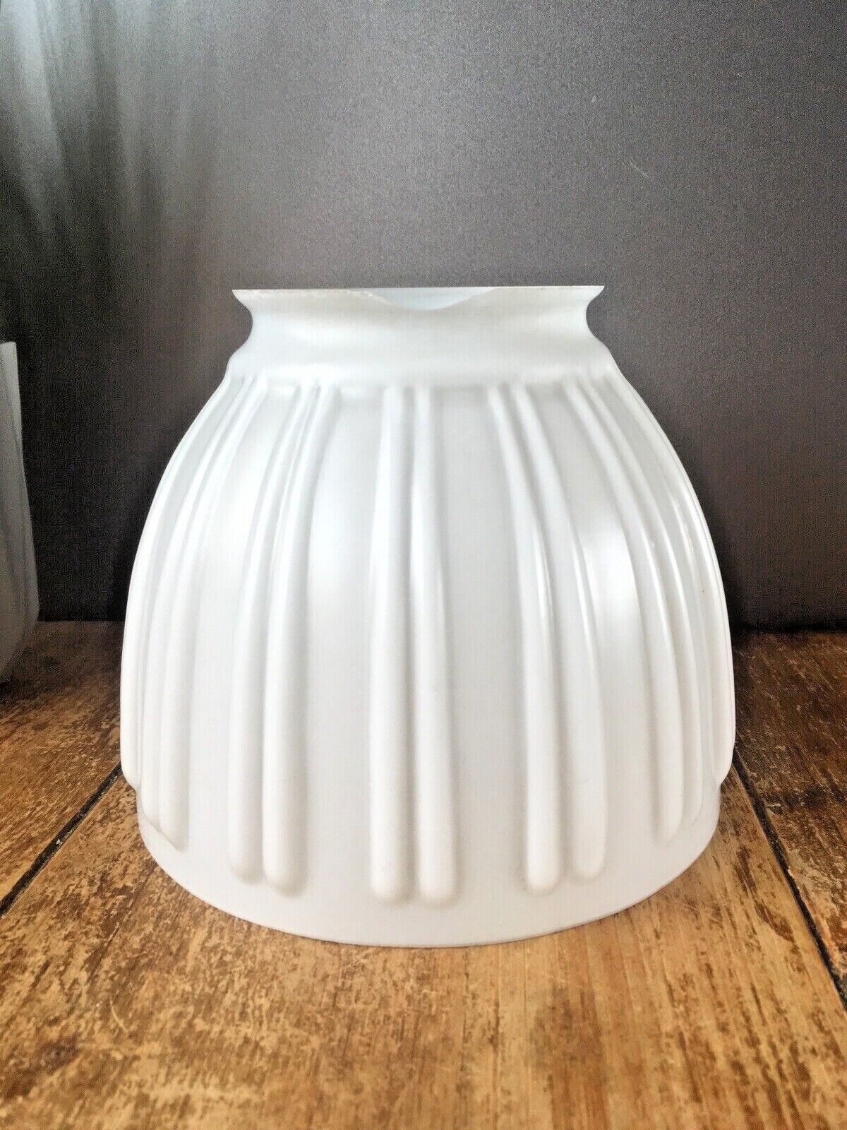 Art Deco Hailware Reeded Fluted Opaline Glass Lamp Shade & Gallery Ceiling Light photo vinterior