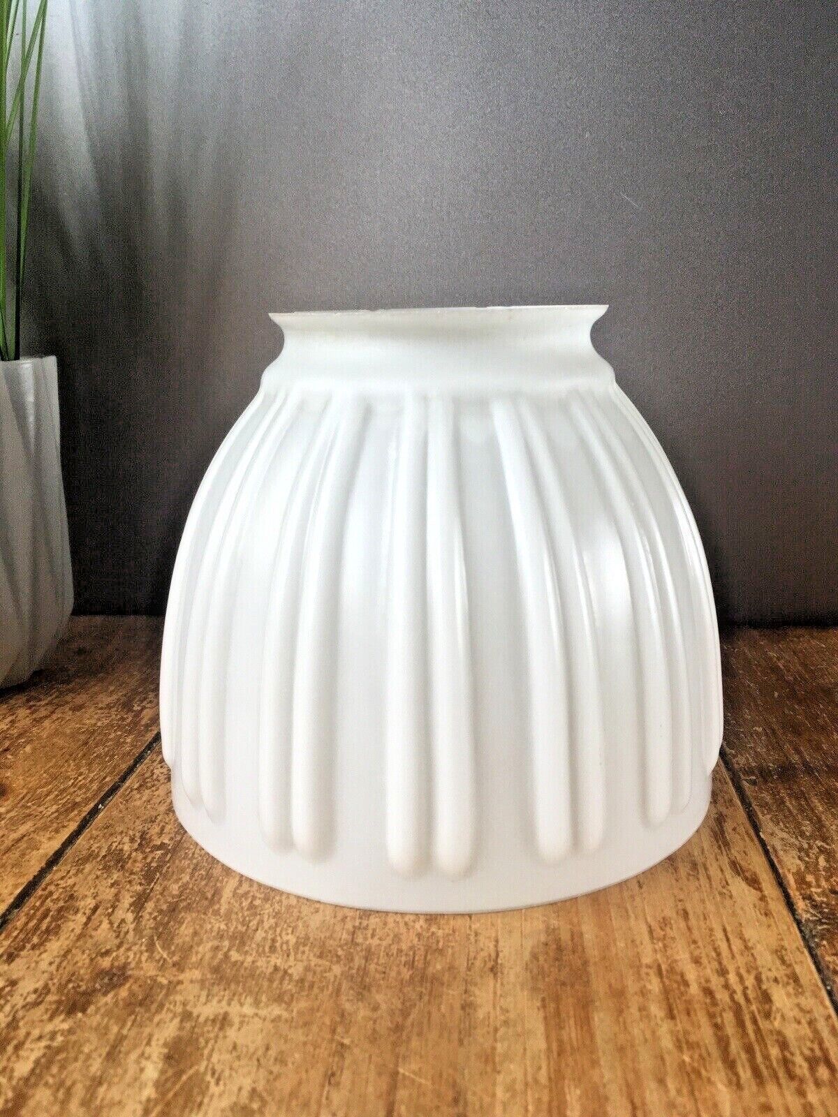 Art Deco Hailware Reeded Fluted Opaline Glass Lamp Shade & Gallery Ceiling Light photo buy