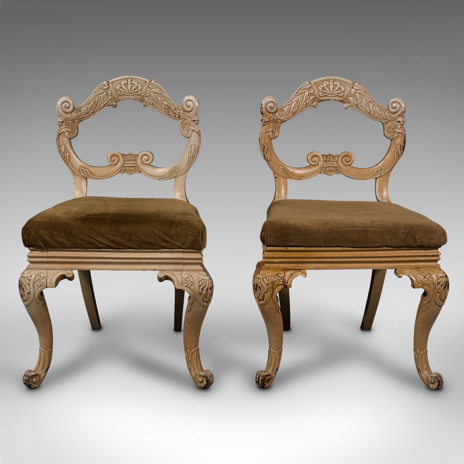 Pair Of Antique Side Chairs, French, Painted, Hall, Occasional Seat photo furniture