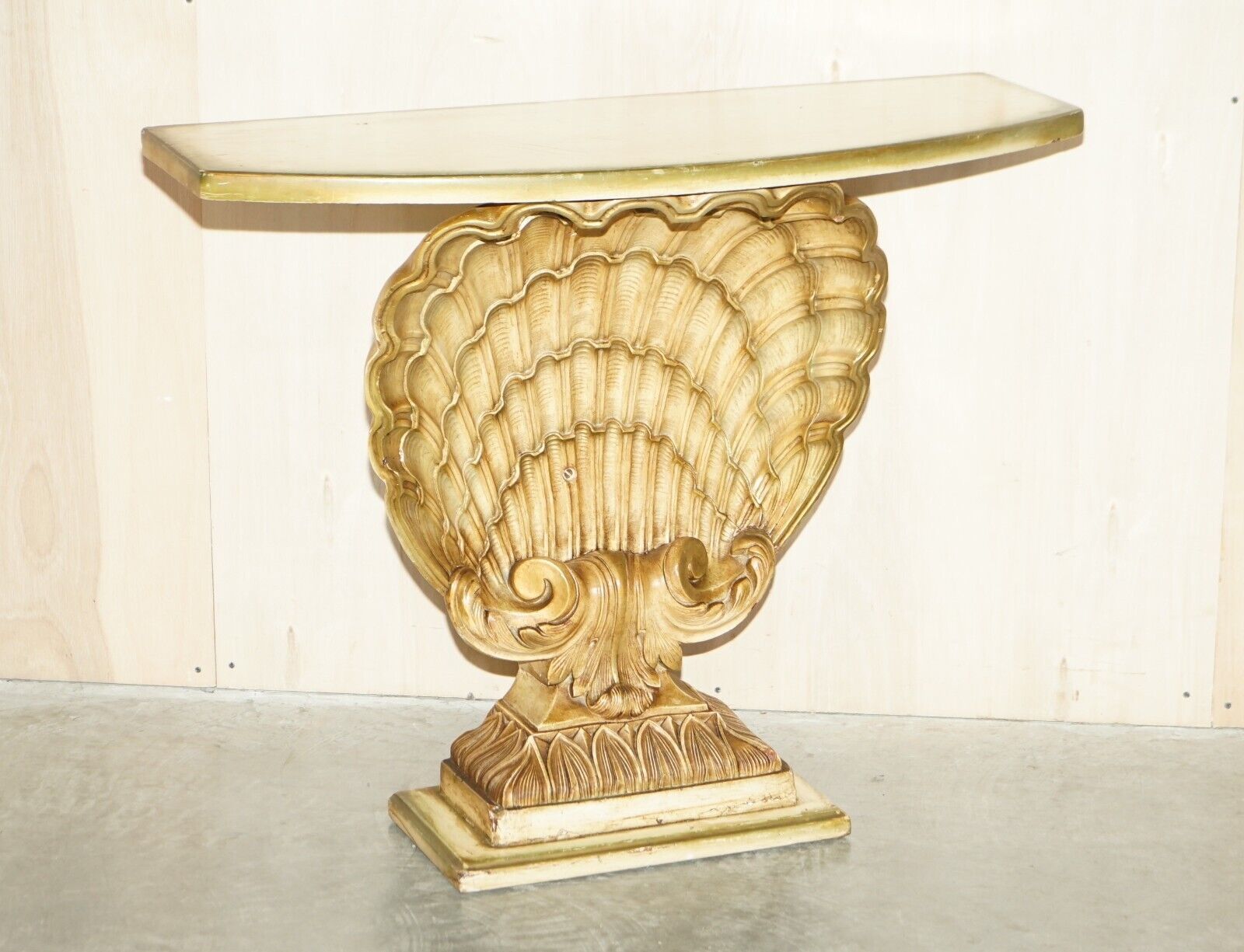 After Groult Mid Century Circa 1960's Gilt Plaster Sea Clamp Shell Console Table