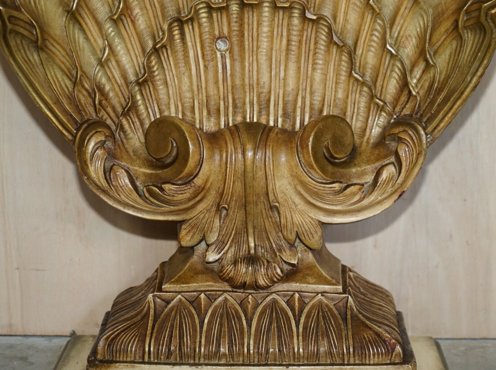 After Groult Mid Century Circa 1960's Gilt Plaster Sea Clamp Shell Console Table photo vintage