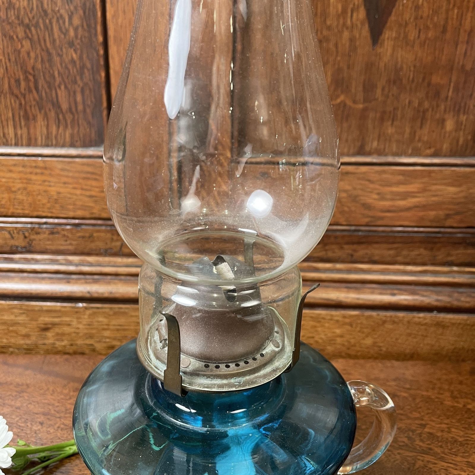 Victorian Blue Glass Oil Lamp photo for sale