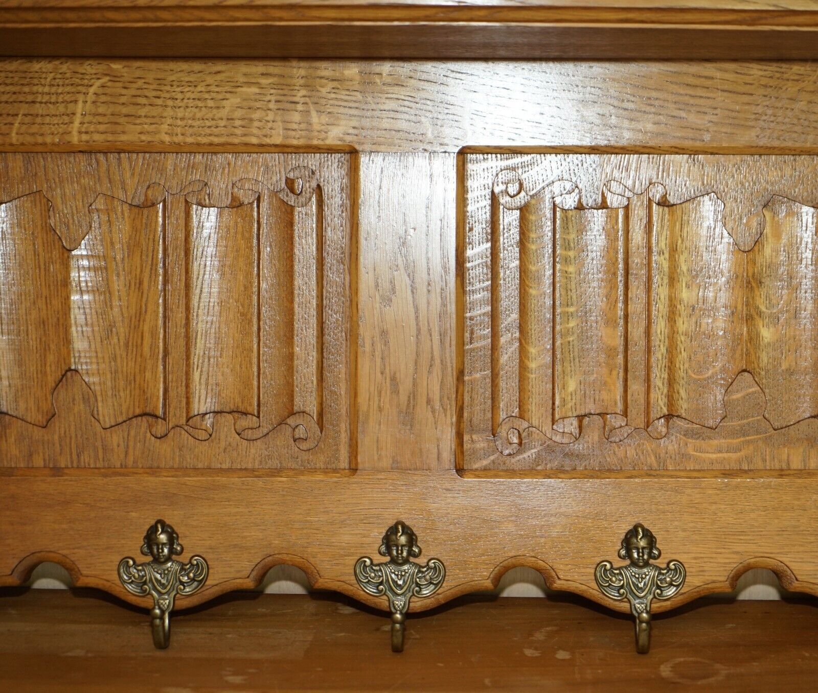 Elegent Dutch Carved Oak Coat Hat Scarf Wall Rack Hanger French Royal Hooks photo 950.0