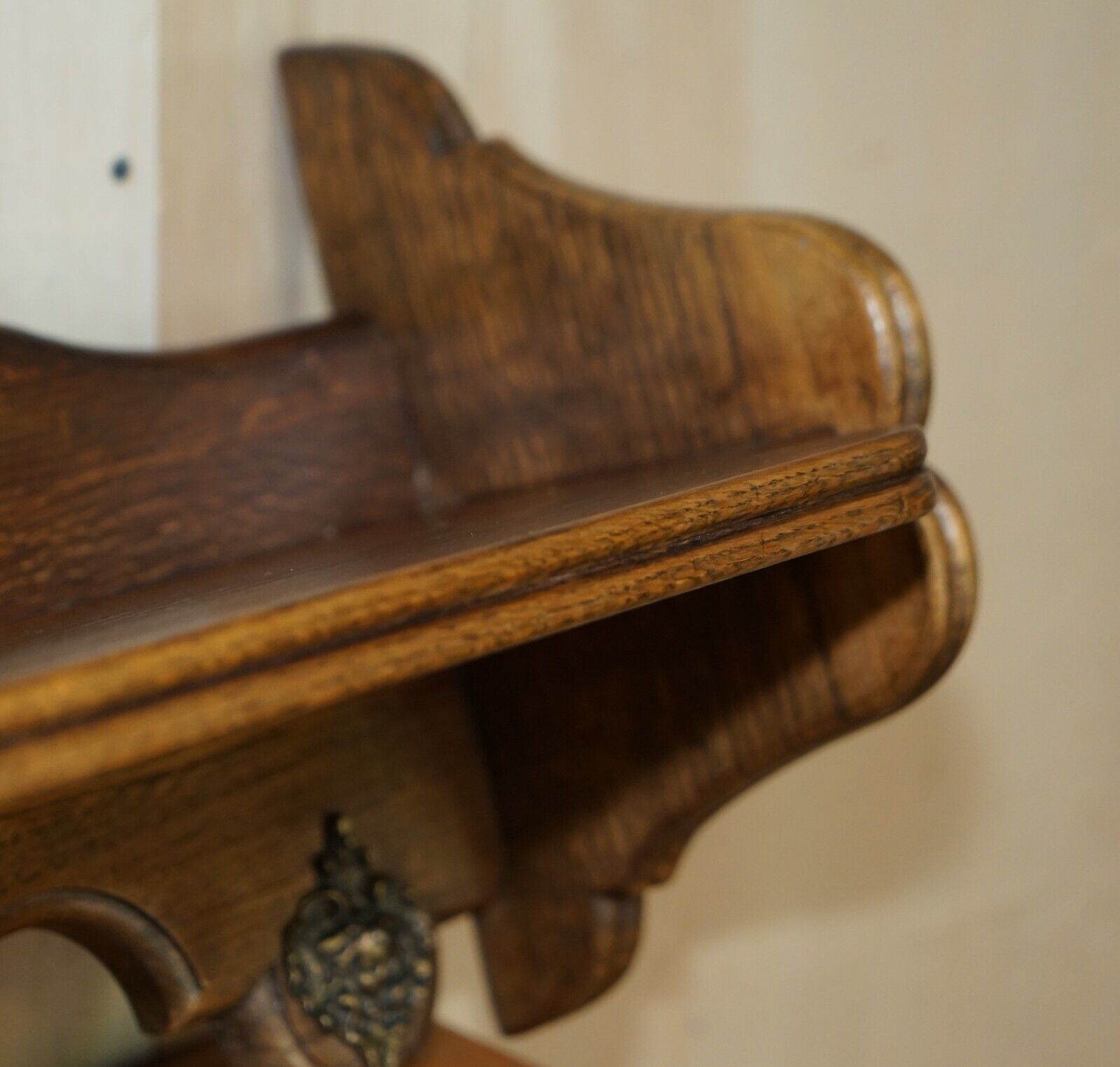 Lovely Antique Dutch Fine Cherub Oak Coat Hat Scarf Wall Rack Hanger Royal Hooks photo buy