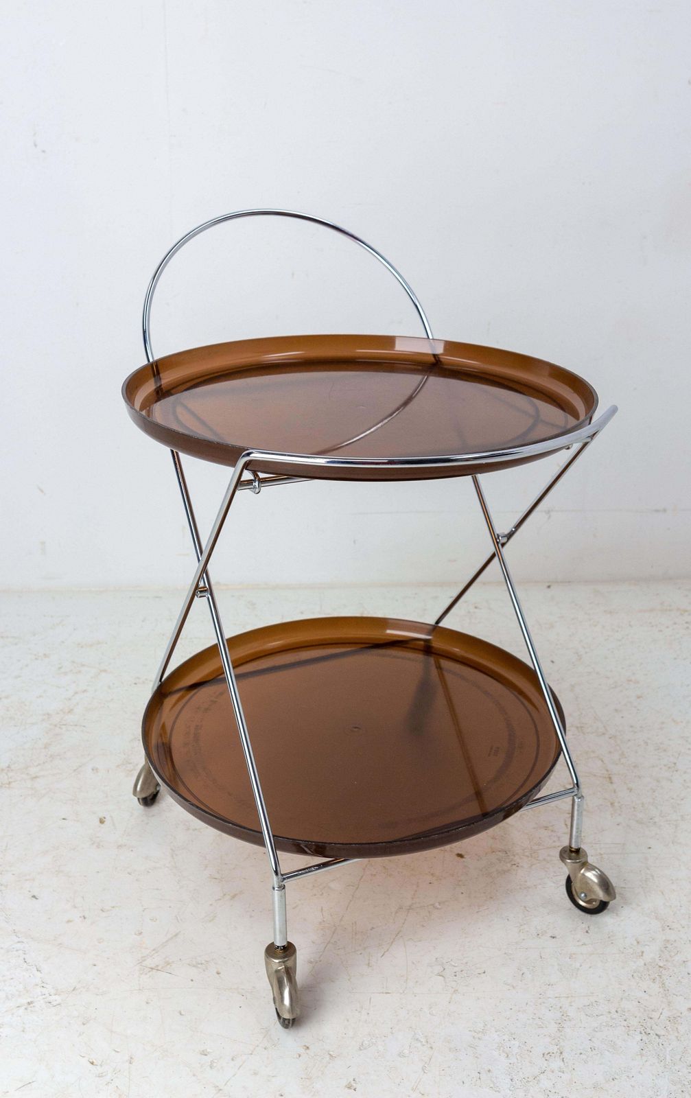 Bar Cart Drinks Cocktail Smoked Lucite And Chrome Table Foldable Trolley, 1977 photo 628.15