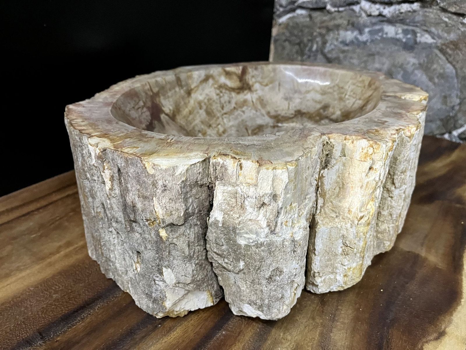 photo for sale Petrified Wood Sink Beige/ Brown/ Grey Tones, Polished   Top Quality