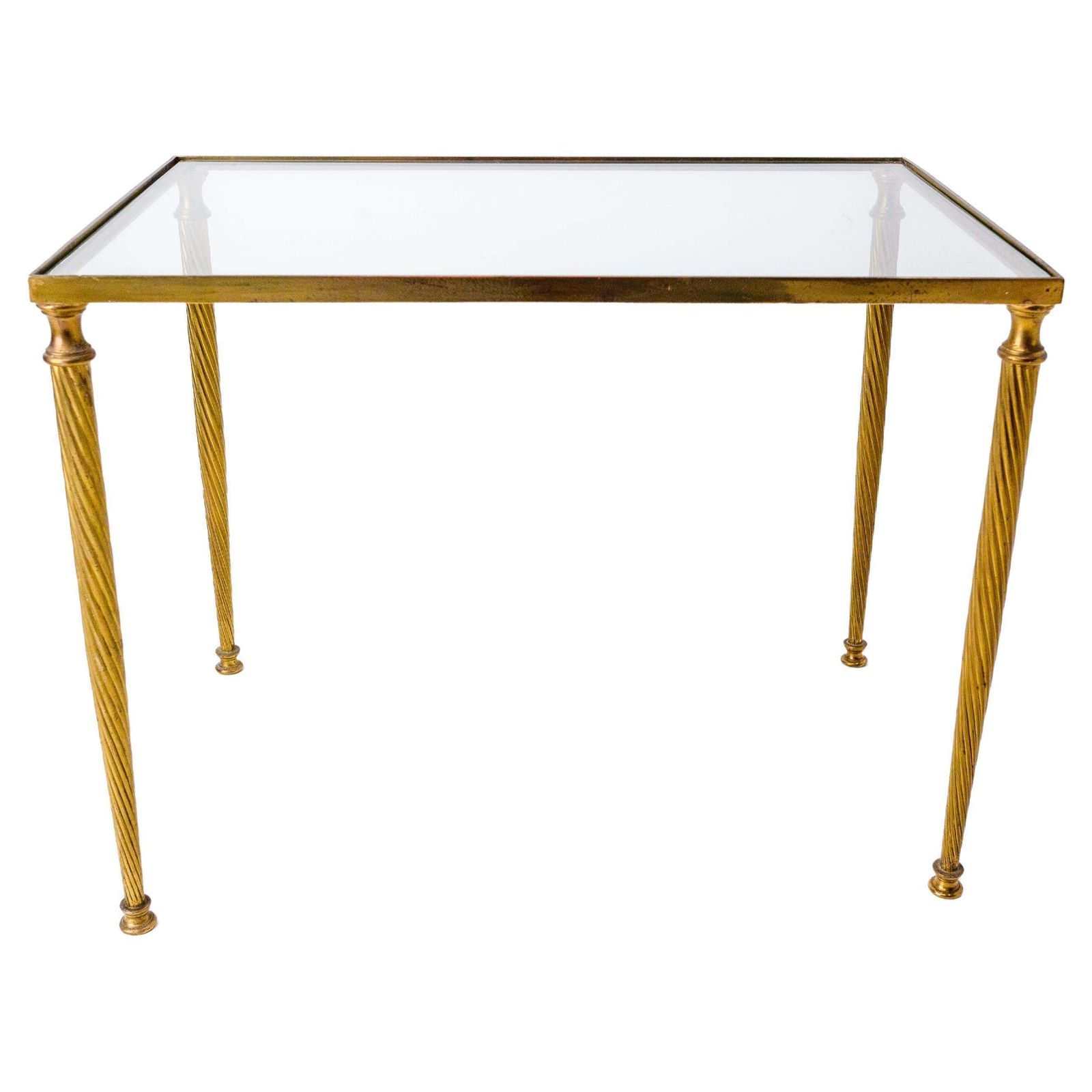 Coffee Table Mid Century Glass And Gilt Brass Twisted Legs, France 1960