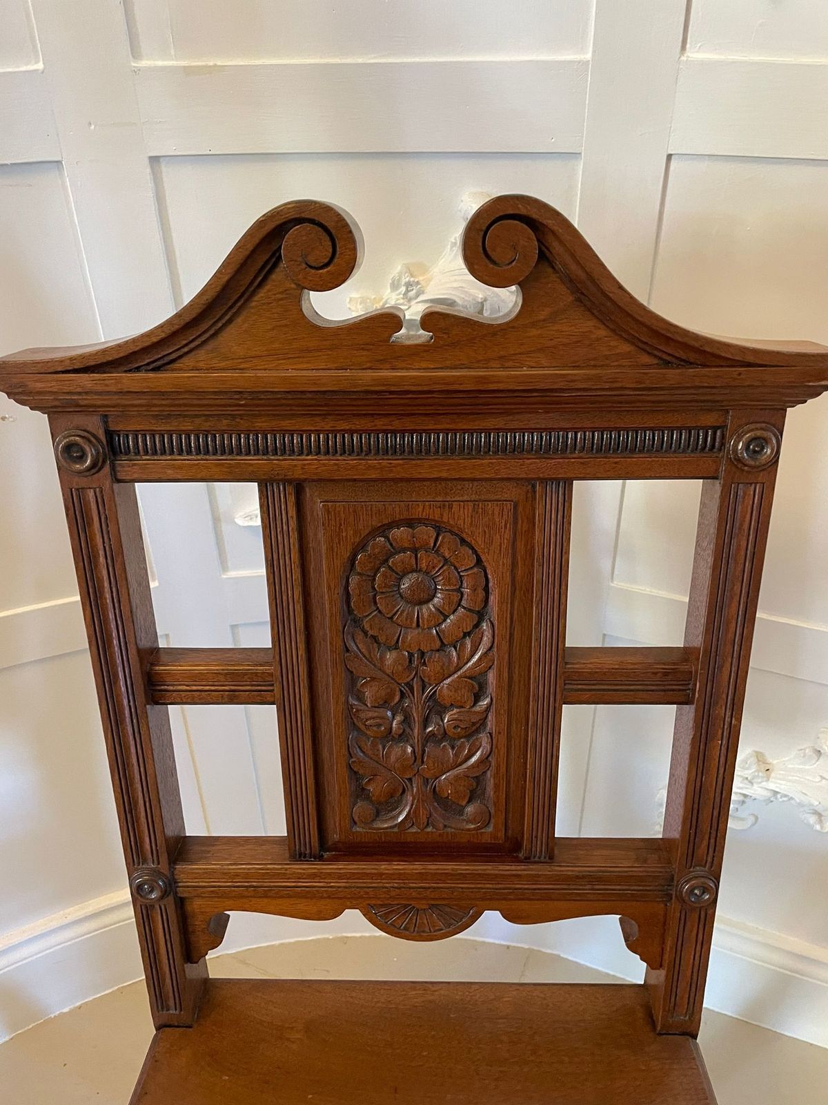 Pair Of Quality Antique Carved Walnut Hall Chairs photo for sale