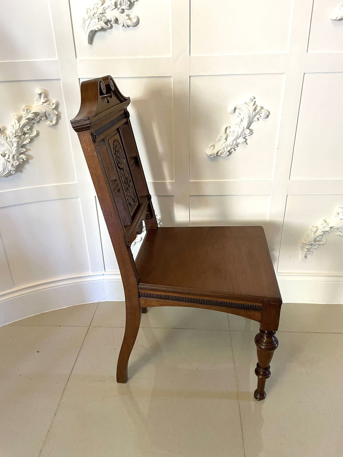 Furniture Pair Of Quality Antique Carved Walnut Hall Chairs photo