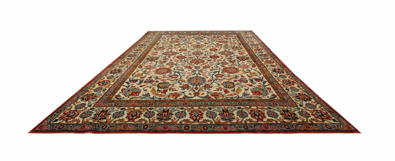 photo for sale Antique Oriental Area Rug Traditional Floral Cream Wool Carpet 211x130cm
