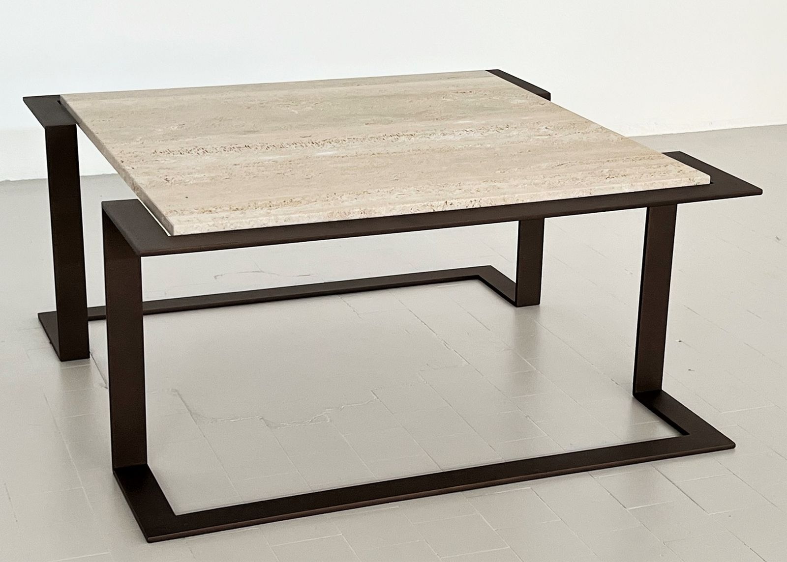 Italian Mid Century Travertine Marble Coffee Table And Metal Base, 1970