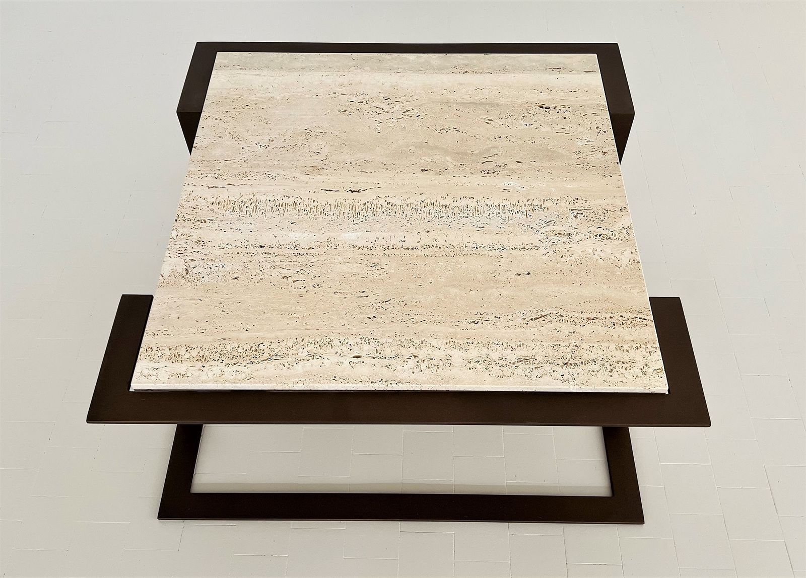 Italian Mid Century Travertine Marble Coffee Table And Metal Base, 1970 photo for sale