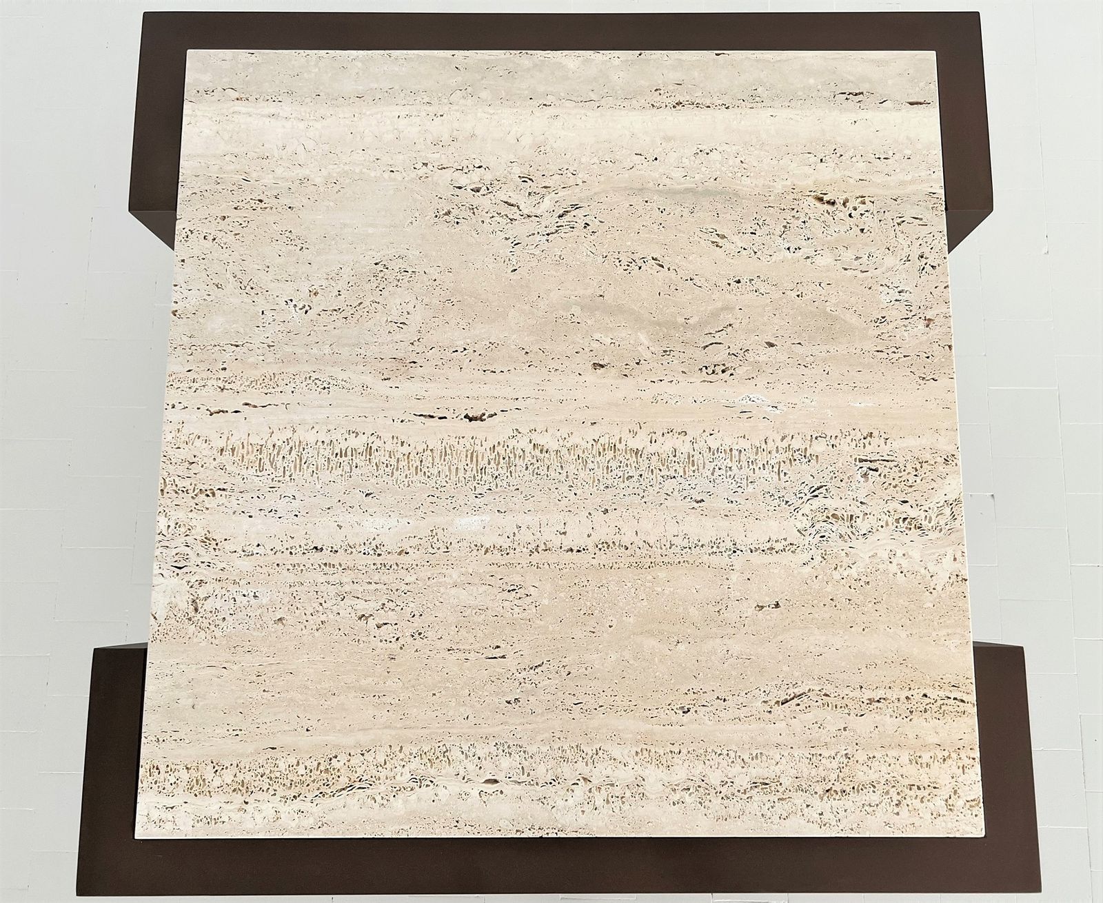 photo furniture Italian Mid Century Travertine Marble Coffee Table And Metal Base, 1970